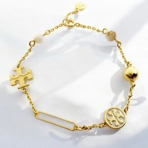 NWT Authentic TORY BURCH Kira Scattered Rosary Bracelet WHITE/GOLD